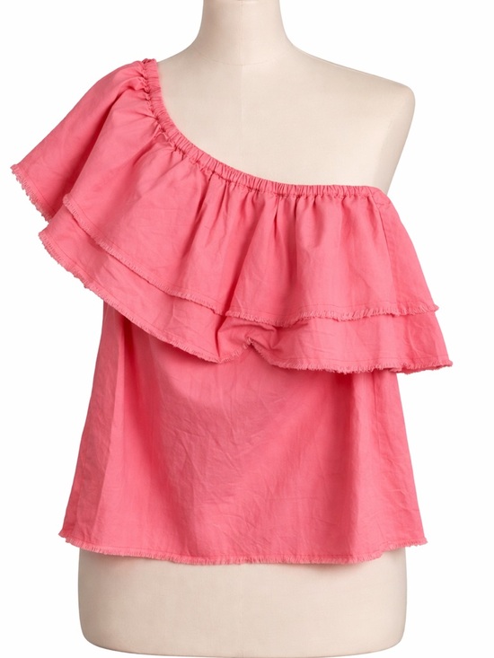 crown & ivy Tops - crown & ivy Coral One-Shoulder Ruffle Camisole